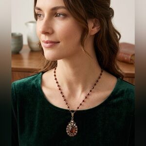 Signed SAO Vintage Ornate Pendant Bronze Necklace Rose Pink Beads & Crystals